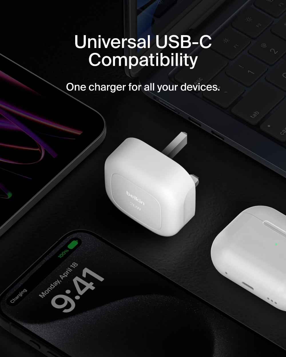 Belkin BoostCharge Compact USB-C Wall Charger 20W| PD Wall Charging, for iOS and Android SmartPhones, Tablets, Wireless Earphones, UK-Plug, White