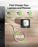 Belkin BoostCharge Compact USB-C Wall Charger 65W, USB-C PD Fast Charger, PPS, Foldable UK Plug, iPhone and Samsung Compatible, White