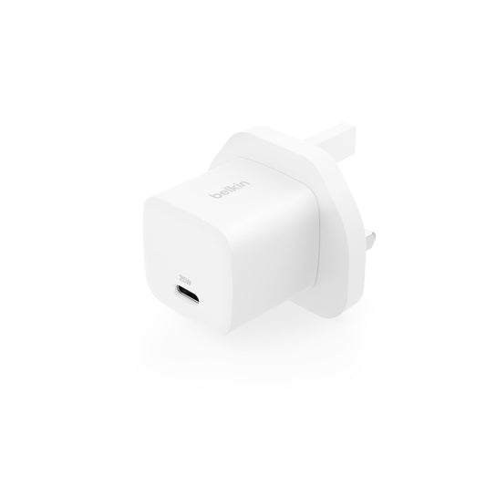 Belkin BoostCharge 25W USB-C Fast UK 3-Pin Wall Charger with PD 3.0 / PPS| Compact Power Adapter for iPhone, Samsung, iPad, Airpods, and USB-C Devices - White
