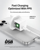 شاحن حائط Belkin BoostCharge بقوة 25 واط بمنفذ USB-C | شحن سريع USB PD 3.1 ثلاثي الأطراف - أبيض