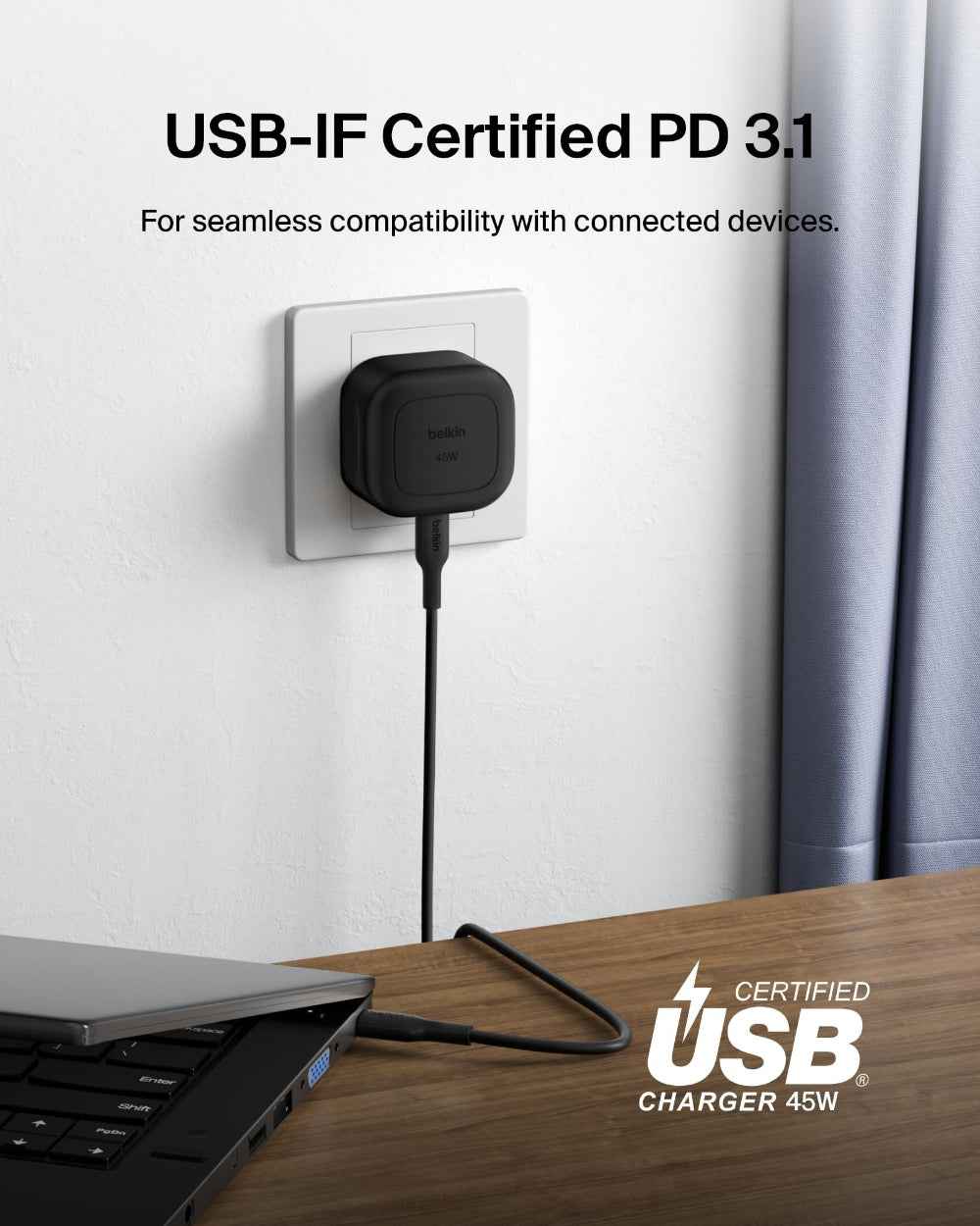 Belkin BoostCharge Compact USB-C Wall Charger 45W| Fast PD Wall Charging, for iOS and Android SmartPhones, Tablets, MacBook, UK Plug, Black