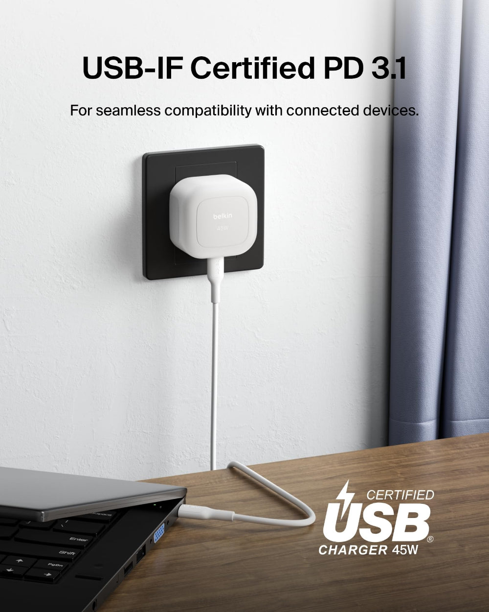 Belkin BoostCharge USB-C Wall Charger 45W| Ultra Compact Wall & Travel Charger, PD 45W Fast Charging for iPhone, Samsung, iPad, Tablets, MacBook and USB-C Devices, White