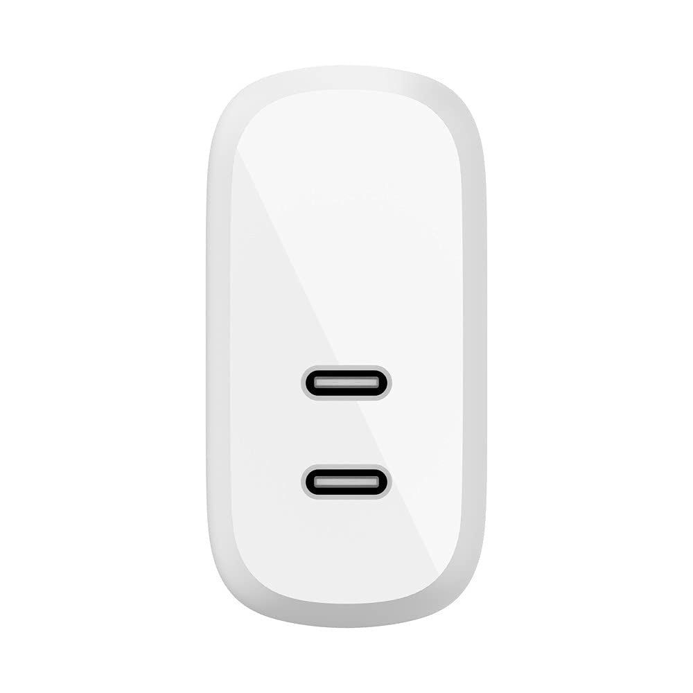 Belkin BOOSTCHARGE Dual USB-C PD Wall Charger 40W | UK 3-pin Type-C Home Power Adapter, 2 Ports Fast Charge for Apple iPhone 13/12 Pro Max Mini, iPad Pro/Air/Mini, Google Pixel, Samsung