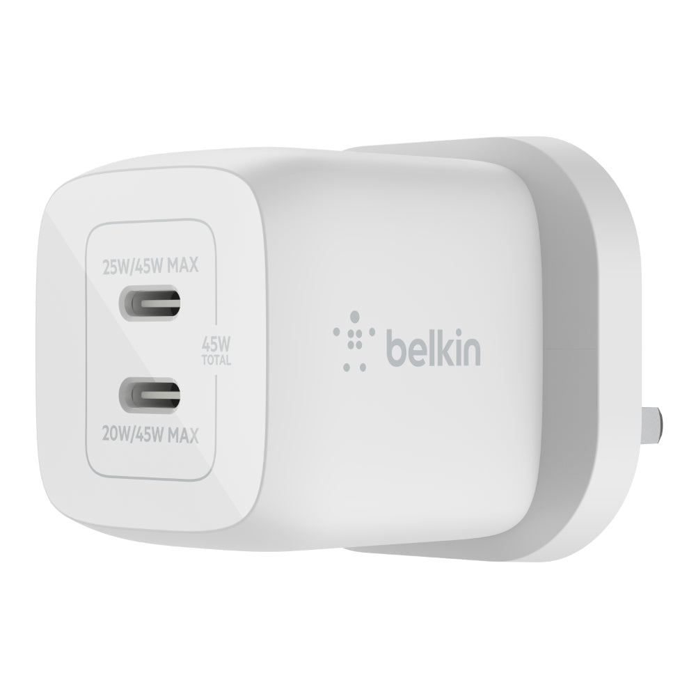BELKIN 45W Dual USB Type C Wall Charger, Fast Charging Power Delivery 3.0 with GaN Technology
