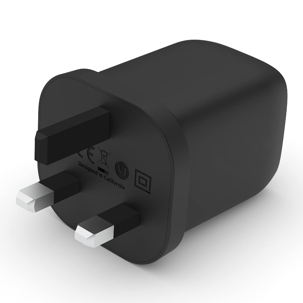 Belkin BoostCharge 65W Dual USB-C PD Wall Charger w/ PPS - Fast Charger w/ GAN Technology, Dual USB-C Ports, for Smartphones, Tablets, Apple MacbookPro 13"/ Air, ChromeBook - UK 3-Pin Plug - Black