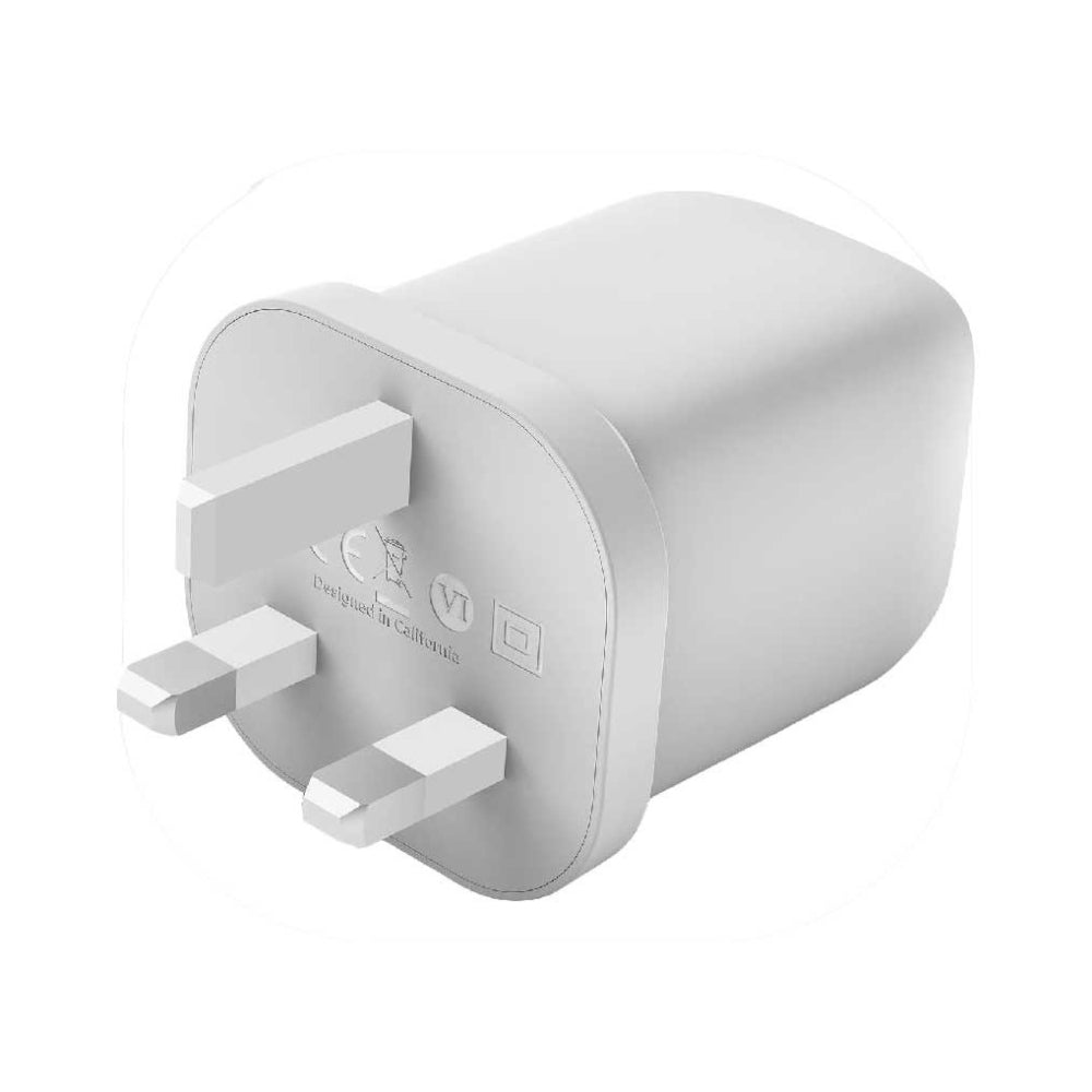 BELKIN BoostCharge 65W Dual USB-C PD Wall Charger w/ PPS - UK 3-Pin Plug - White