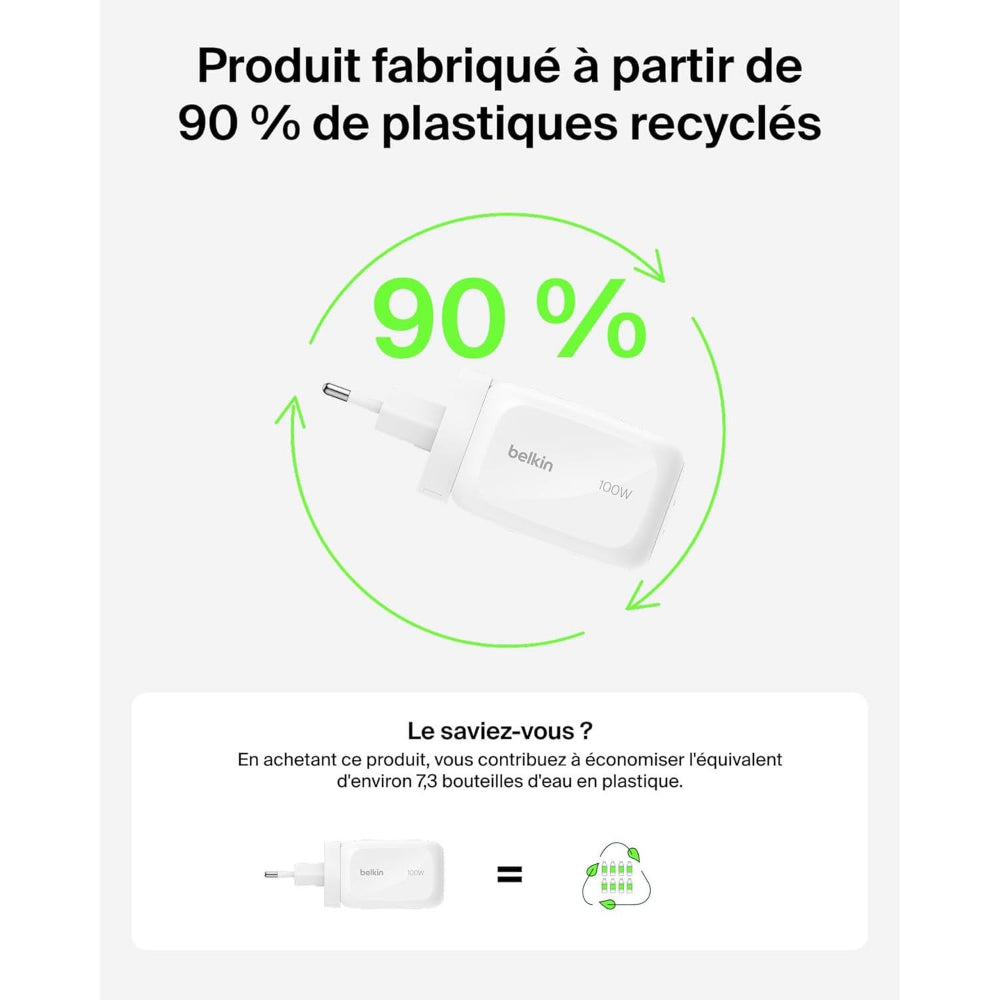 Belkin BoostCharge Pro 3-Port GaN Wall Charger 100W + Travel Adapters | PD Fast Charger, Compact Wall Charger w/ International Plugs,for iPhone, Samsung, iPad, Tablets, MacBook and USB-C Devices