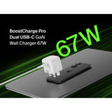 Belkin 2-Port USB C Plug 67W, Dual-Port GaN Charger with 2x USB C Ports, Fast Charging for MacBook, iPhone 17, iPad Pro, Chromebook, Galaxy S25 Ultra, Pixel 10, etc. - Travel Essentials - White