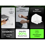 Belkin 2-Port USB C Plug 67W, Dual-Port GaN Charger with 2x USB C Ports, Fast Charging for MacBook, iPhone 17, iPad Pro, Chromebook, Galaxy S25 Ultra, Pixel 10, etc. - Travel Essentials - White