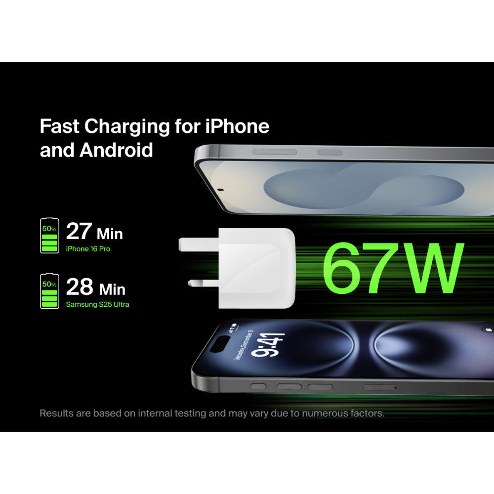 Belkin 2-Port USB C Plug 67W, Dual-Port GaN Charger with 2x USB C Ports, Fast Charging for MacBook, iPhone 17, iPad Pro, Chromebook, Galaxy S25 Ultra, Pixel 10, etc. - Travel Essentials - White