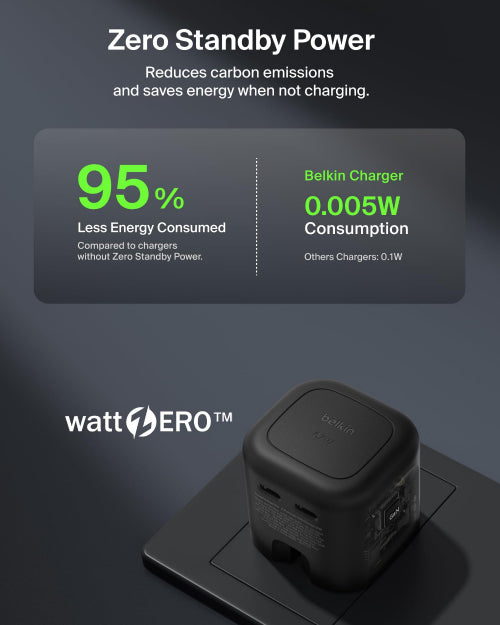 Belkin BoostCharge Pro Dual USB-C GaN Wall Charger 67W | 2-Port USB-C, PD 3.1 PPS, Foldable Prongs, for MacBooks, Laptops, Tablets, Smartphones, USB-C Devices, Black
