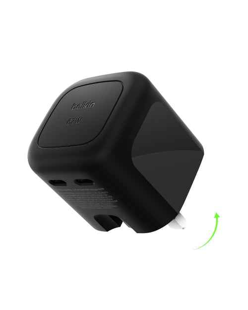 Belkin BoostCharge Pro Dual USB-C GaN Wall Charger 67W | 2-Port USB-C, PD 3.1 PPS, Foldable Prongs, for MacBooks, Laptops, Tablets, Smartphones, USB-C Devices, Black