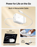Belkin UltraCharge Retractable GaN Wall Charger 67W| Foldable & Travel Friendly, Dual Charging, For Laptops, Tablets, Phones, Earbuds, Watch, UK Plug, White