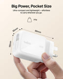 Belkin UltraCharge Retractable GaN Wall Charger 67W| Foldable & Travel Friendly, Dual Charging, For Laptops, Tablets, Phones, Earbuds, Watch, UK Plug, White