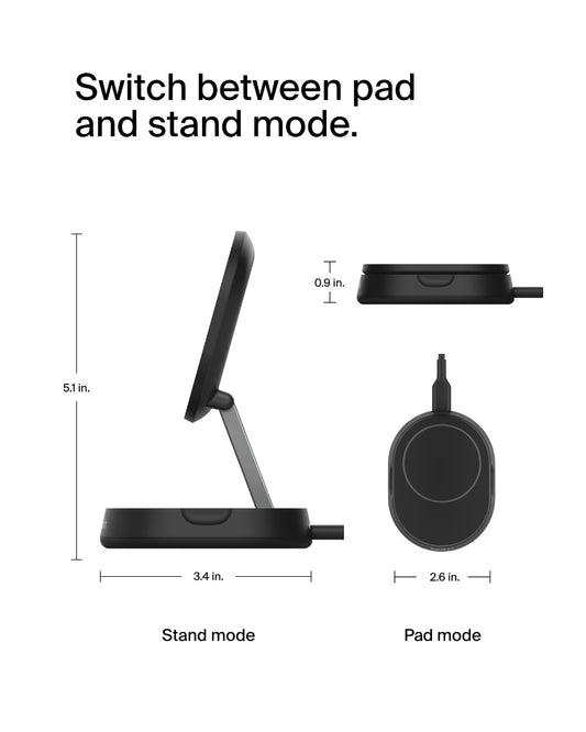 BELKIN BoostCharge Pro Convertible Magnetic Wireless Charger w/ Qi2 15W| PD Fast Charger, Adjustable Pad or Stand Mode, for iPhone 16/15/14/13/12 Pro Max Plus, S25/24/23 Ultra, iOS & Android - White