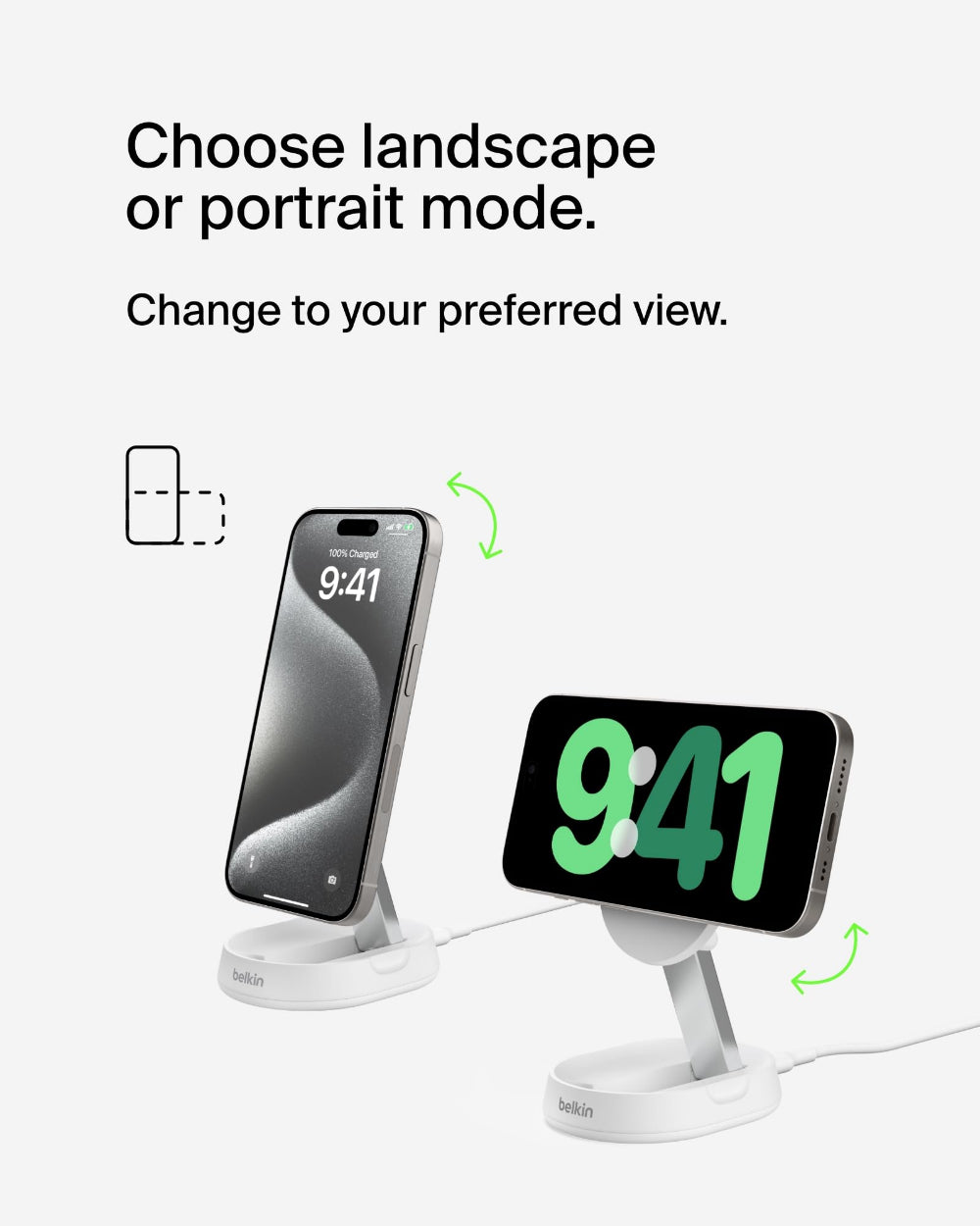 Belkin BoostCharge Pro Convertible Magnetic Wireless Charging Stand w/ Qi2 15W, PD Fast Charger, Adjustable Pad or Stand Mode, for iPhone 15/14/13/12 Pro Max Plus, S24/23 Ultra iOS & Android - White