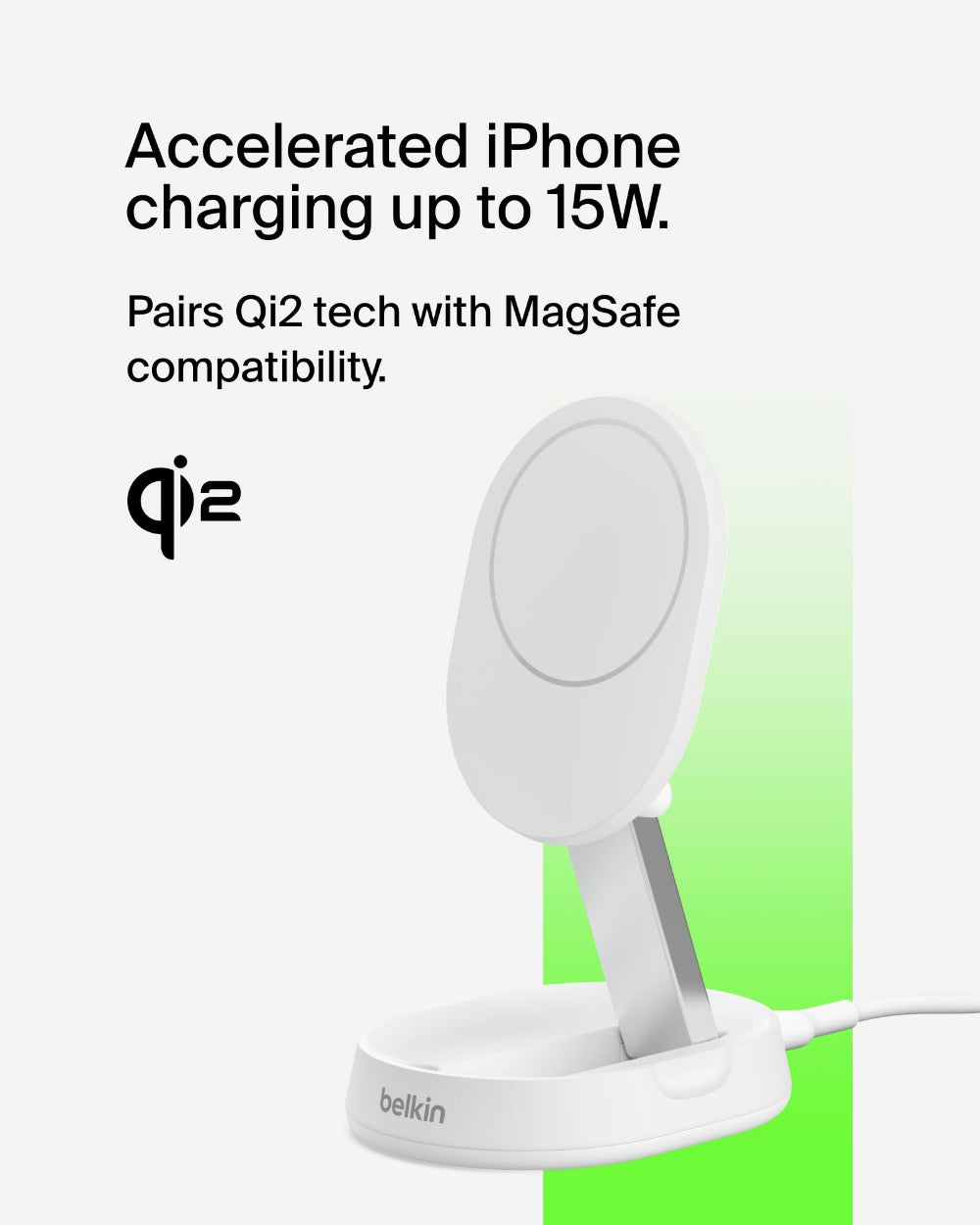 Belkin BoostCharge Pro Convertible Magnetic Wireless Charging Stand w/ Qi2 15W, PD Fast Charger, Adjustable Pad or Stand Mode, for iPhone 15/14/13/12 Pro Max Plus, S24/23 Ultra iOS & Android - White