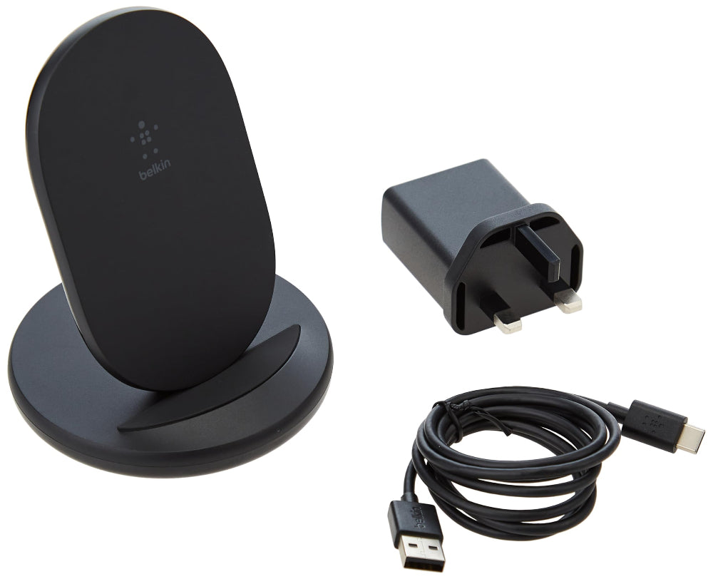 [OPEN BOX] BELKIN BoostCharge Wireless Charging Stand 15W (Qi Fast Wireless Charger for iPhone, Samsung, Pixel, more) - Black