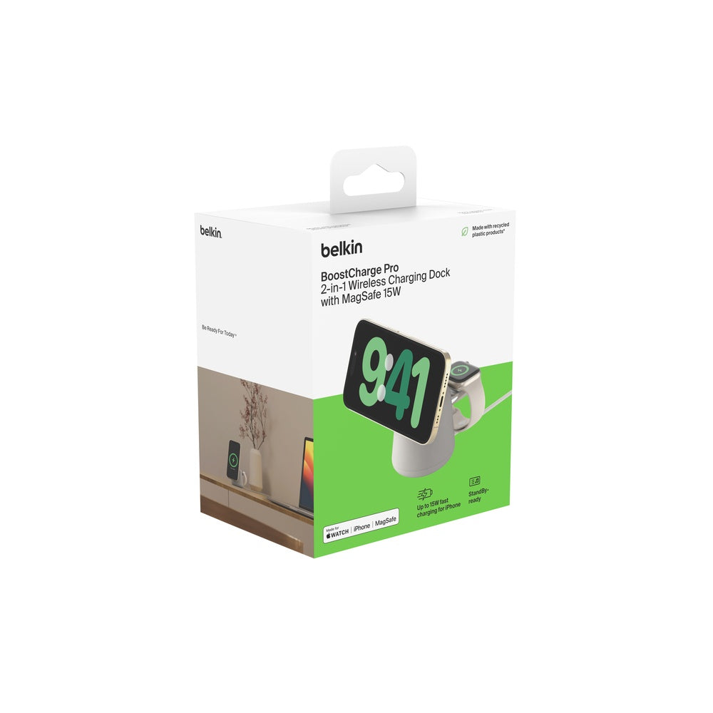 BELKIN BoostCharge Pro 2-In-1 Wireless Stand Fast Charger with 15W MagSafe - White (Copy)