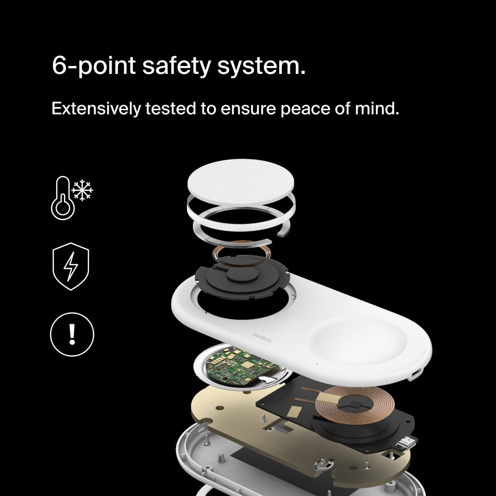 Belkin BoostCharge Pro 2-in-1 Wireless Charging Pad with Magnetic Qi2 15W, Fast Charging iPhone Wireless Charger Compatible with iPhone 15 Series, AirPods, MagSafe Enabled Devices - White