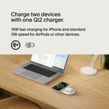 Belkin BoostCharge Pro 2-in-1 Wireless Charging Pad with Magnetic Qi2 15W, Fast Charging iPhone Wireless Charger Compatible with iPhone 15 Series, AirPods, MagSafe Enabled Devices - White