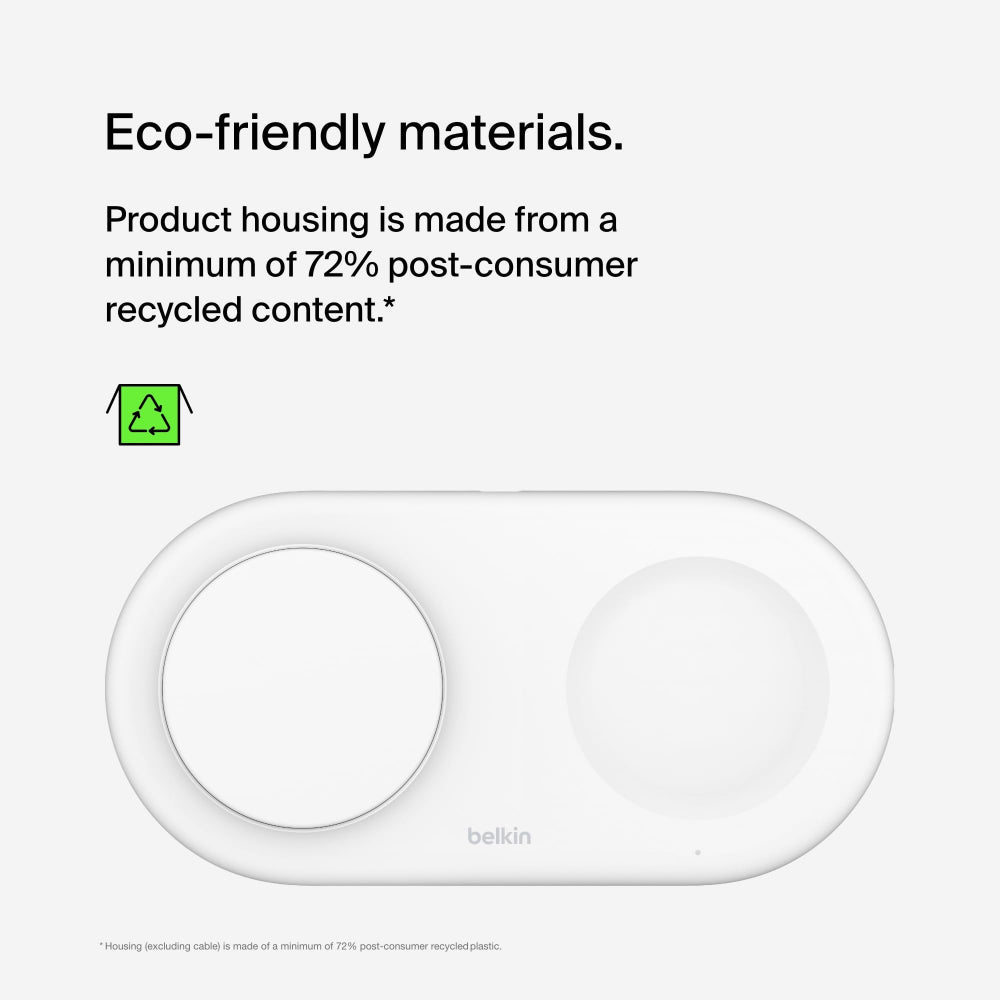 Belkin BoostCharge Pro 2-in-1 Wireless Charging Pad with Magnetic Qi2 15W, Fast Charging iPhone Wireless Charger Compatible with iPhone 15 Series, AirPods, MagSafe Enabled Devices - White