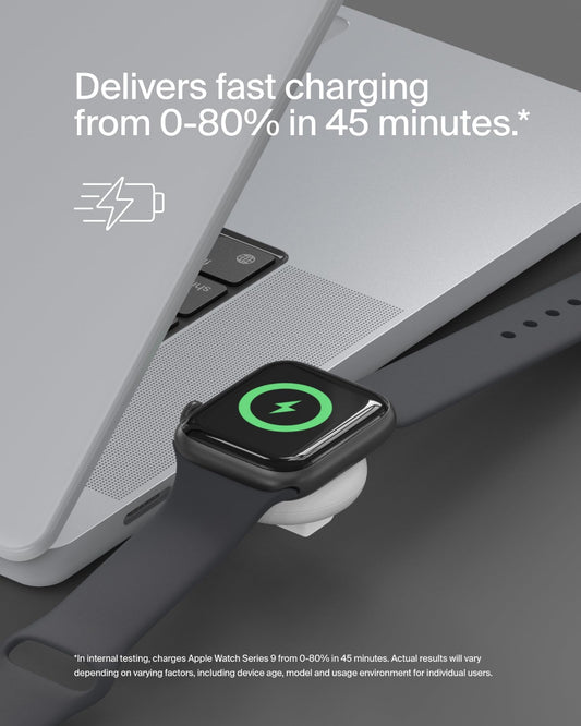 شاحن لاسلكي من بيلكين، محول لساعة أبل، منفذ USB-C، شحن سريع، أبيض