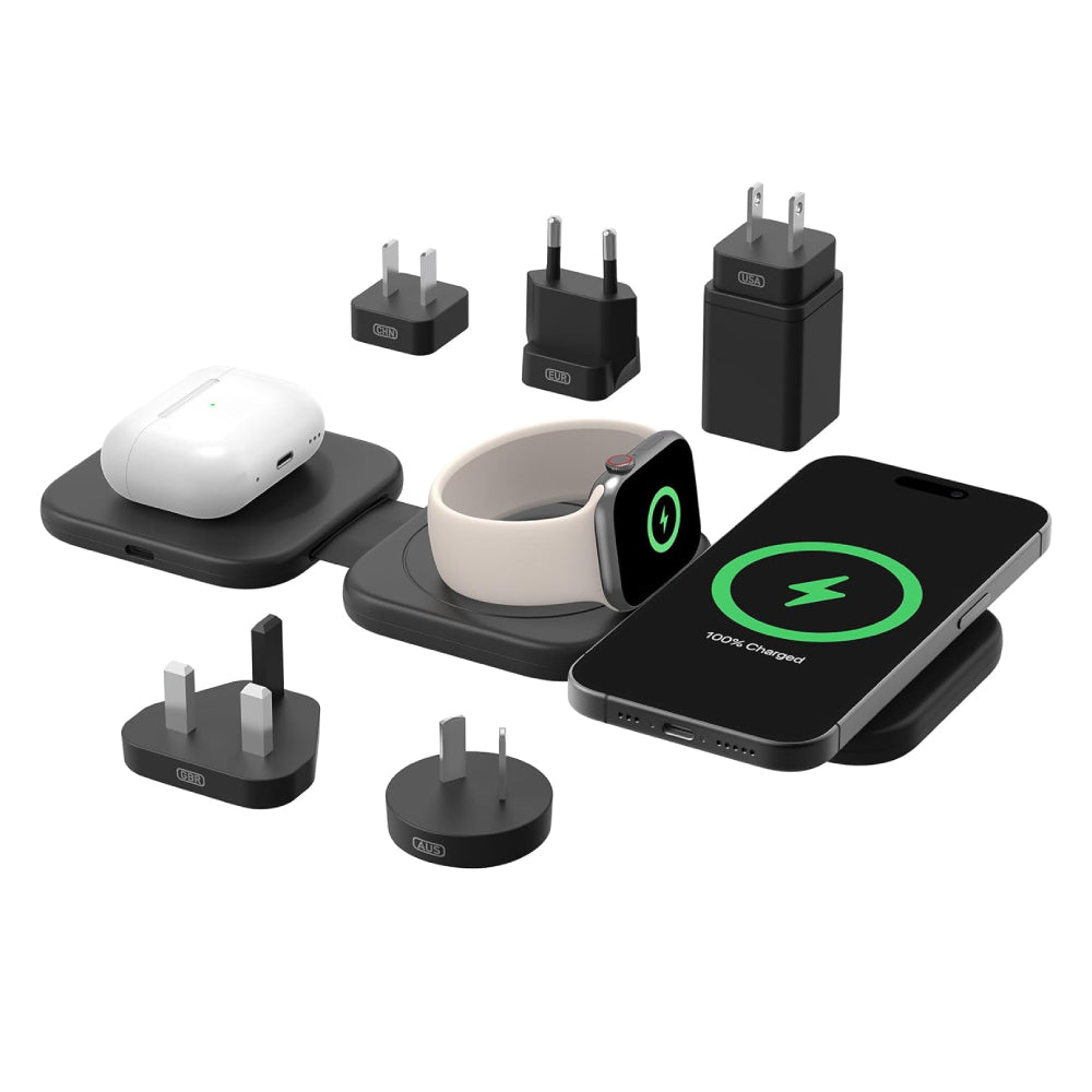 Belkin Fast Charge Pro Foldable Qi2-Certified Wireless Charger 3-in-1 Magnetic Charging Travel Pad 15W - MagSafe-Compatible Portable Charger for iPhone 16/iPhone 15/iPhone 14, Apple Watch 10, AirPods