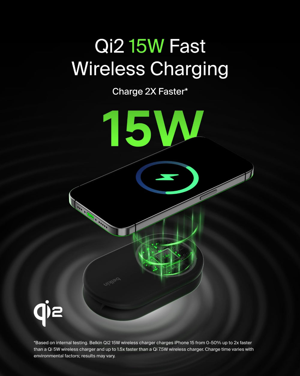 Belkin BoostCharge 2-in-1 Foldable Wireless Charger with Qi2 15W, Magnetic iPhone Charger, AirPods Charging Pad, USB-C Cable Included, Black