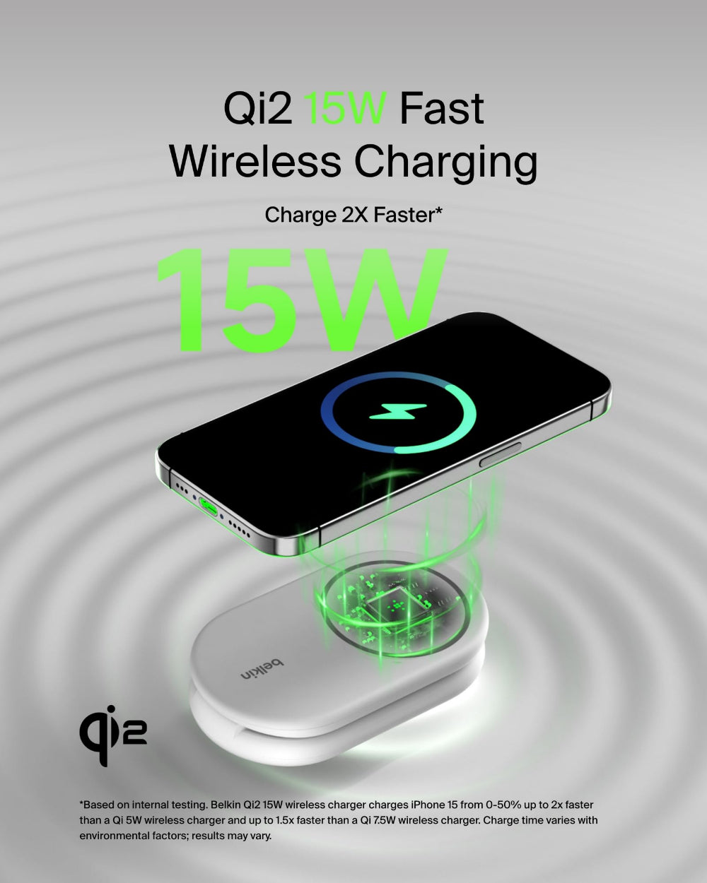 Belkin BoostCharge 2-in-1 Foldable Wireless Charger, Qi2 15W Magnetic iPhone & AirPods Charging Stand with USB-C Cable and 36W Power Supply, White