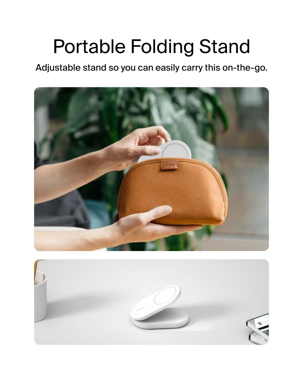 Belkin BoostCharge 2-in-1 Foldable Wireless Charger, Qi2 15W Magnetic iPhone & AirPods Charging Stand with USB-C Cable and 36W Power Supply, White