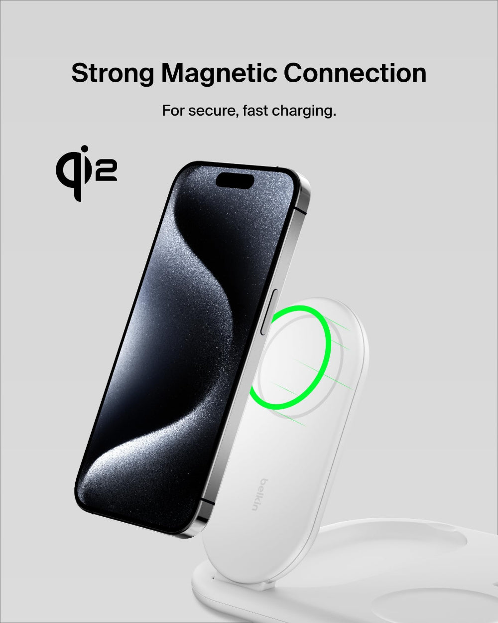 Belkin MagSafe Charger, BoostCharge 3-in-1 Magnetic Foldable Charger with Qi2 15W - MagSafe-Compatible Fast Charger for iPhone 16, 15, Apple Watch, AirPods with Non-Slip Base, PSU Included - White