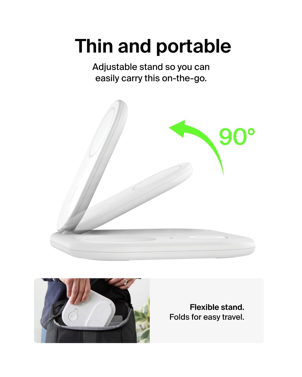 Belkin MagSafe Charger, BoostCharge 3-in-1 Magnetic Foldable Charger with Qi2 15W - MagSafe-Compatible Fast Charger for iPhone 16, 15, Apple Watch, AirPods with Non-Slip Base, PSU Included - White