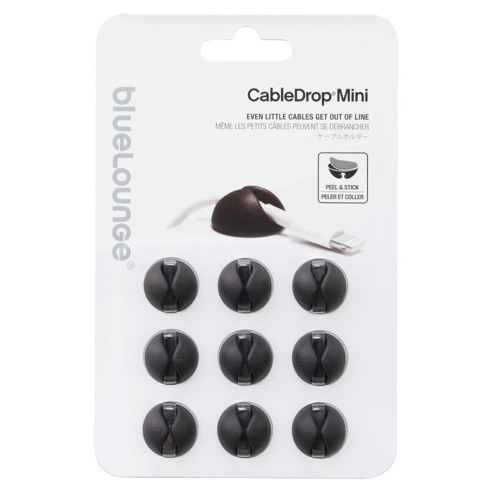 Bluelounge CableDrop Mini| Desktop Cable Organizer, Ideal for cable diameter of up to 5mm, USB-C & Apple Charging Cables, Easy Set-up w/ Stong Double Sided Tape, for Office, Car, Home - White, 9pack