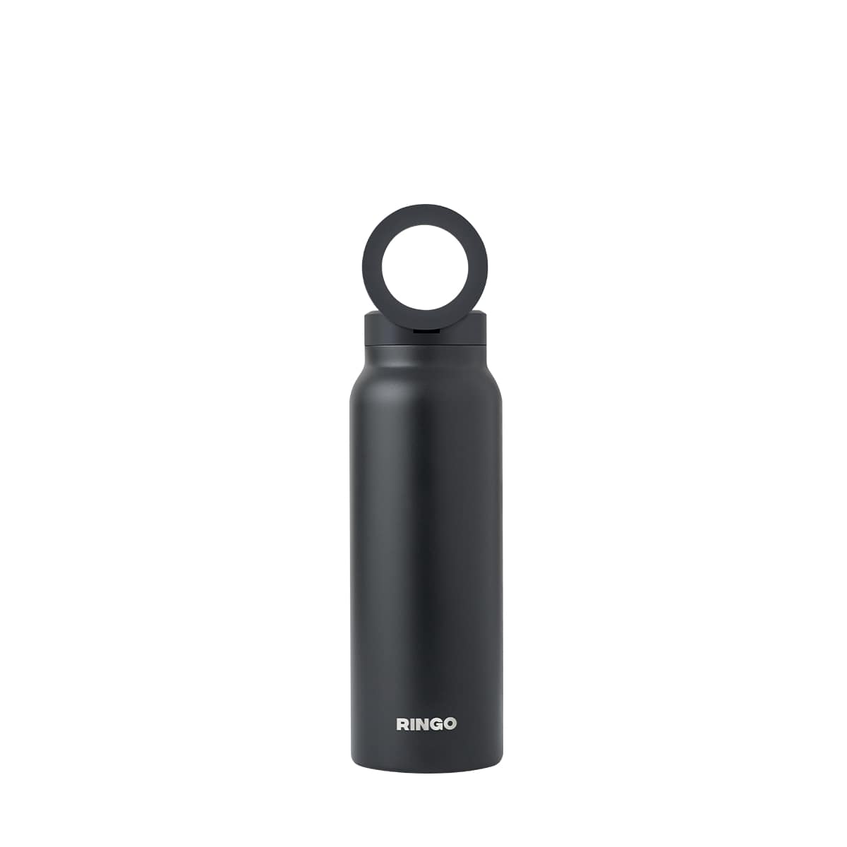 RINGO Water Bottle + Free Magnetic Booster Ring| Stainless Steel Hydration Bottle w/ Integrated MagSafe Phone Mount, 12Hrs Hot/24Hrs Cold, BPA-Free, Works w/ All Devices Android & iOS - Black 24Oz