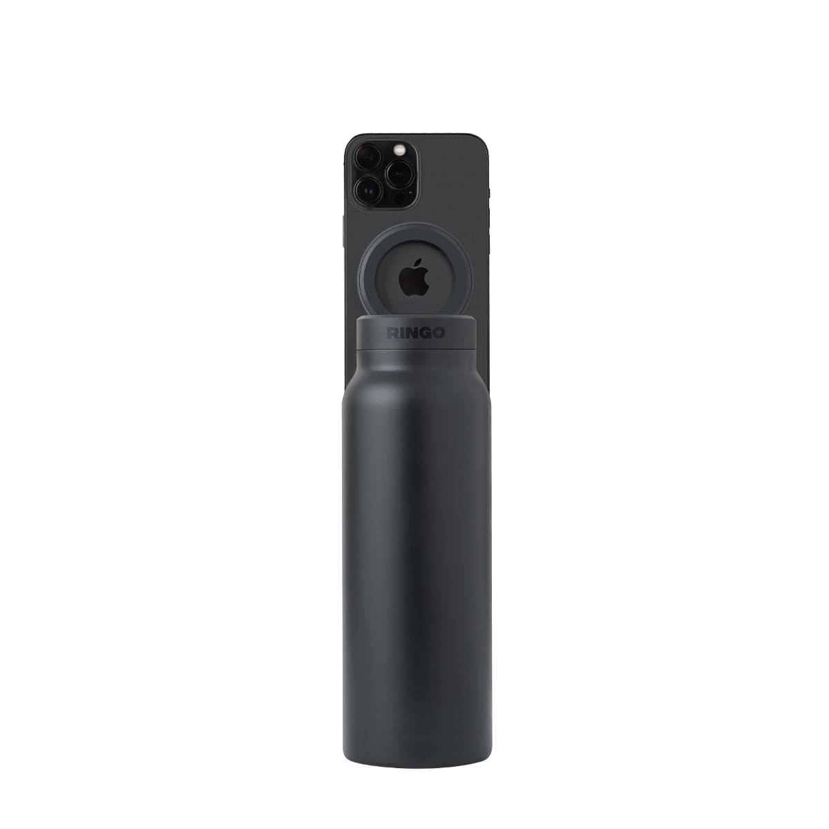 RINGO Water Bottle + Free Magnetic Booster Ring| Stainless Steel Hydration Bottle w/ Integrated MagSafe Phone Mount, 12Hrs Hot/24Hrs Cold, BPA-Free, Works w/ All Devices Android & iOS - Black 24Oz