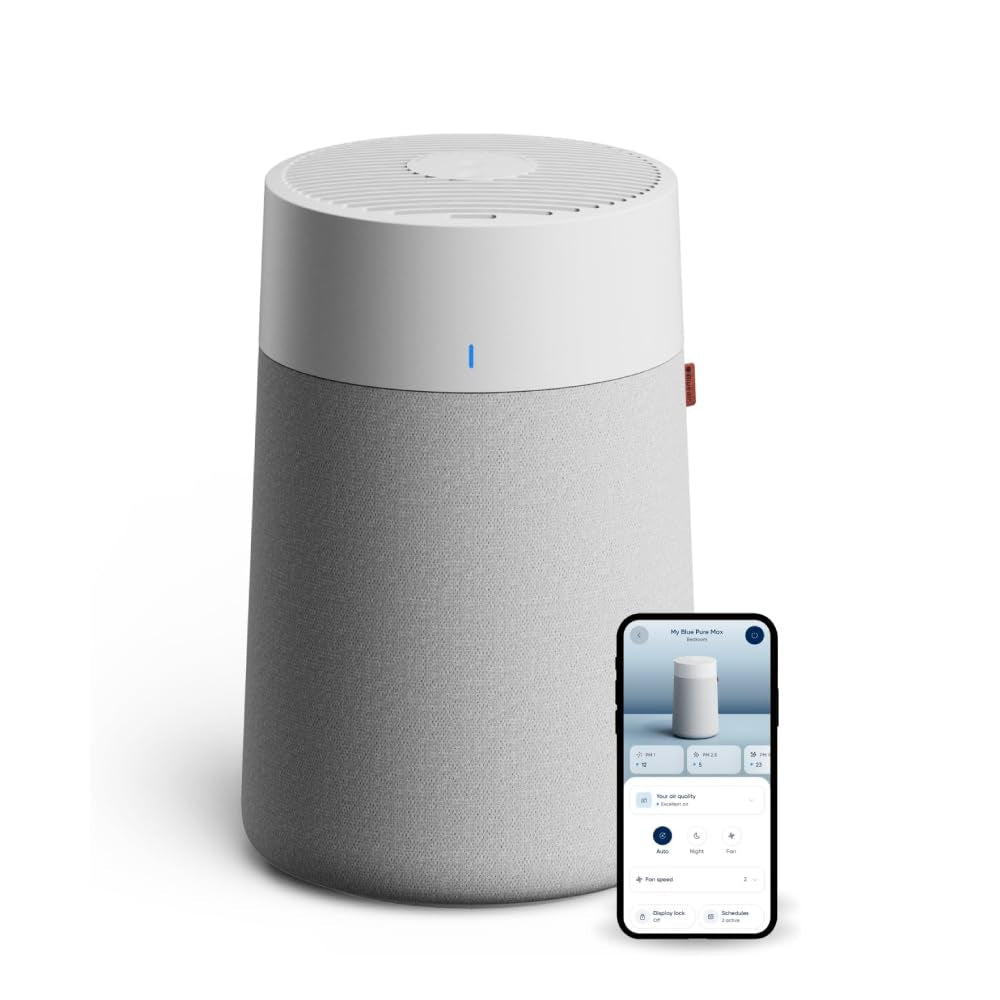 BLUEAIR Blue Max 3350i | Hi-Performance Air Purifier, 3-Stage Filtration, Collects Dust, Gas, Pet Hair, VOCs, Washable Fabric Pre-Filter, for Home/Office – Up to 500 sqf Room size - White Grey