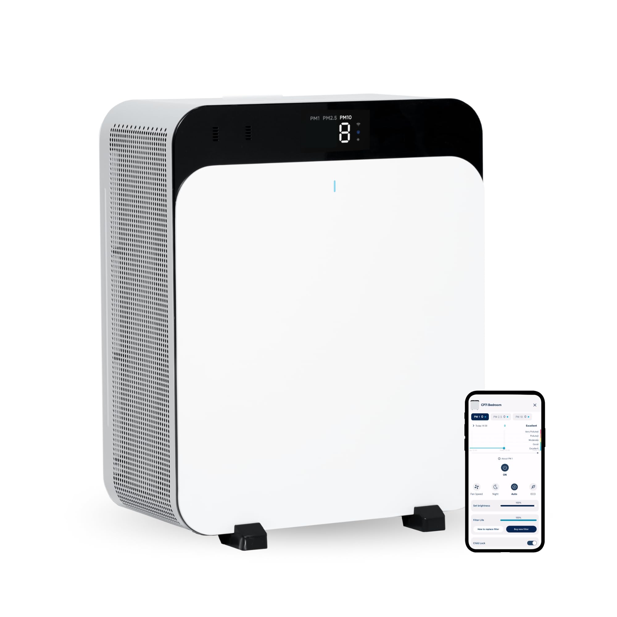 BLUEAIR Classic Pro CP7i| Premium Air Purifier w/ HINS LED Technology, for Home, Office w/ Extra Large Room, Rapidly cleans 580 ft² in 12.5 minutes Removes Virus, Bacteria, Pet Allergens, Odors, Dust & Smoke, Wifi Connect - White
