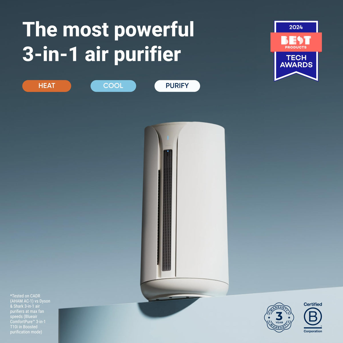 BLUEAIR ComfortPure Most Powerful 3-in-1 Air Purifier: Cooling, Heating, Purifying –HEPASilent Cleaner for Home, Pets, Allergies, Dust, Smoke, Odor – Covers 840 sqft in 60 Minutes – All season comfort