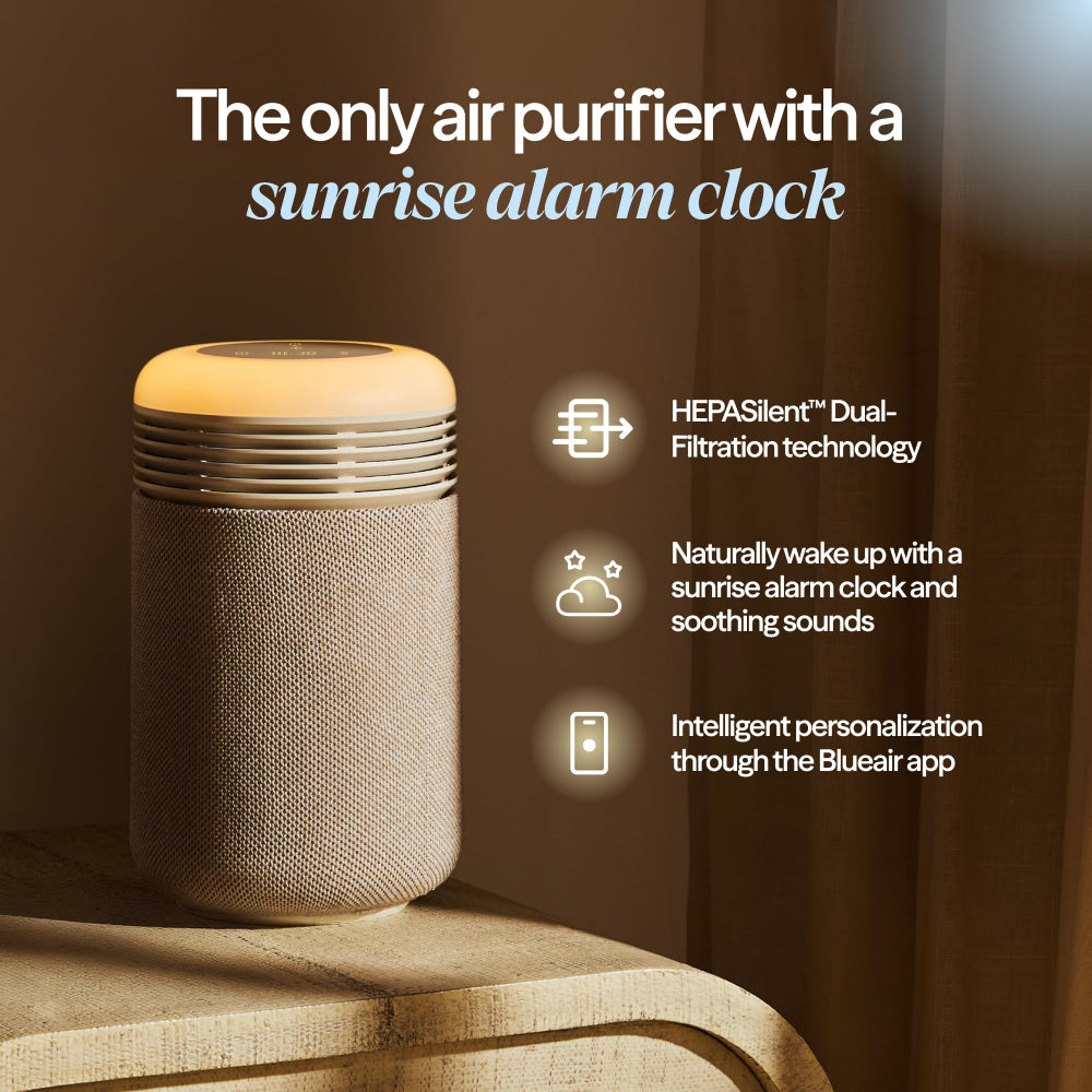 Blueair Mini Restful Air Purifier w/ Wake-Up Light, HEPASilent Tech, Smart Sleep Personalization, Sunrise Alarm, App Control & USB-C Charging, for Small to Medium size Bedrooms (140–336 sqft), Beige