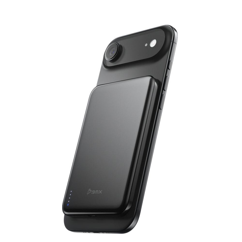 BMX SolidSafe™ Air 5K Magnetic Power Bank| Slim 6.8mm Semi-Solid Qi2, TSA Flight Approved, 15W/20W Wireless/Wired, USB-C Fast Charging, for iPhone 18/17/16/15 MagSafe Phones & Cases - Black