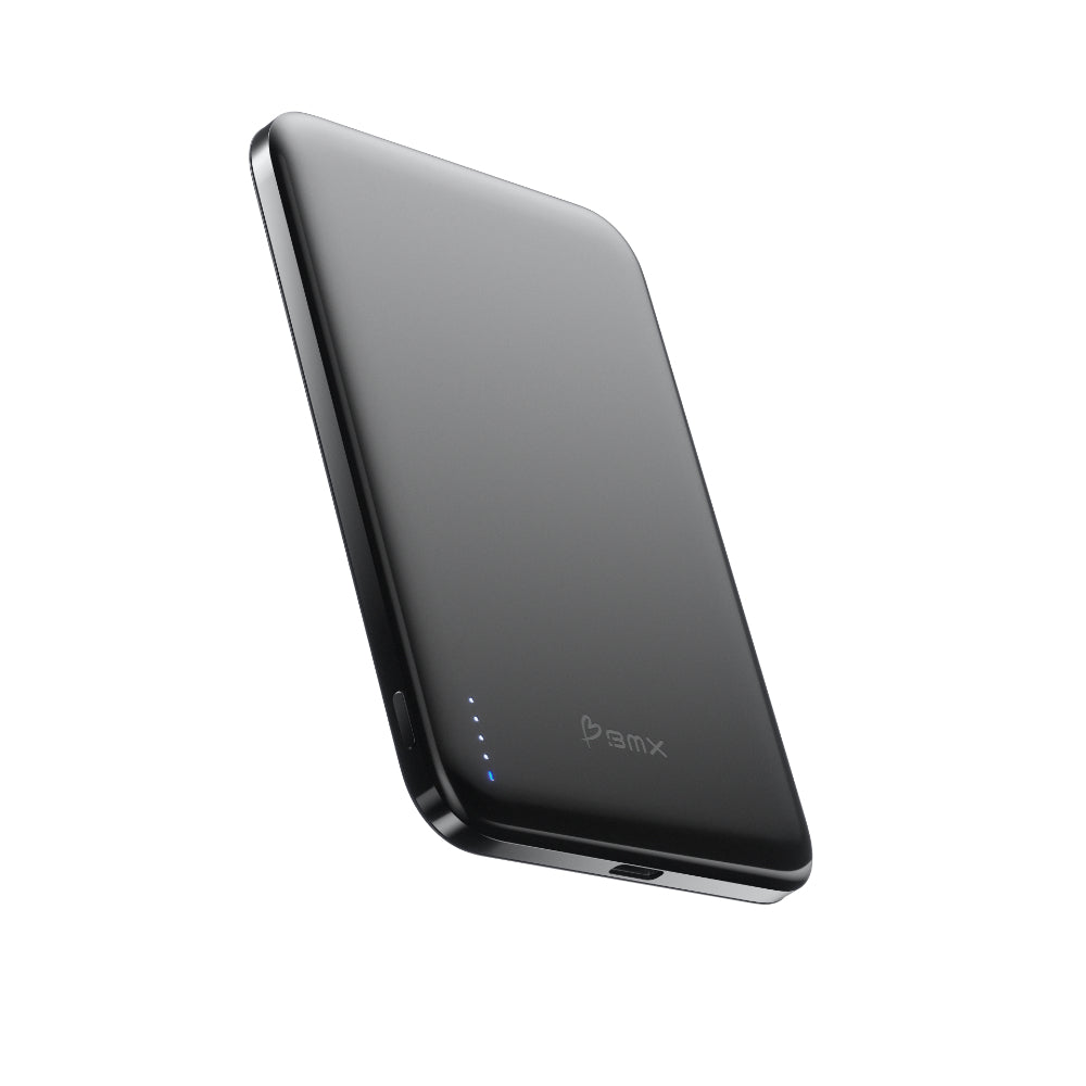 BMX SolidSafe™ Air 5K Magnetic Power Bank| Slim 6.8mm Semi-Solid Qi2, TSA Flight Approved, 15W/20W Wireless/Wired, USB-C Fast Charging, for iPhone 18/17/16/15 MagSafe Phones & Cases - Black