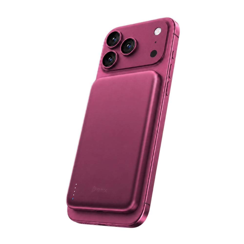 BMX SolidSafe™ Air 5K Magnetic Power Bank| Slim 6.8mm Semi-Solid Qi2, TSA Flight Approved, 15W/20W Wireless/Wired, USB-C Fast Charging, for iPhone 18/17/16/15 MagSafe Phones & Cases - Dark Chery
