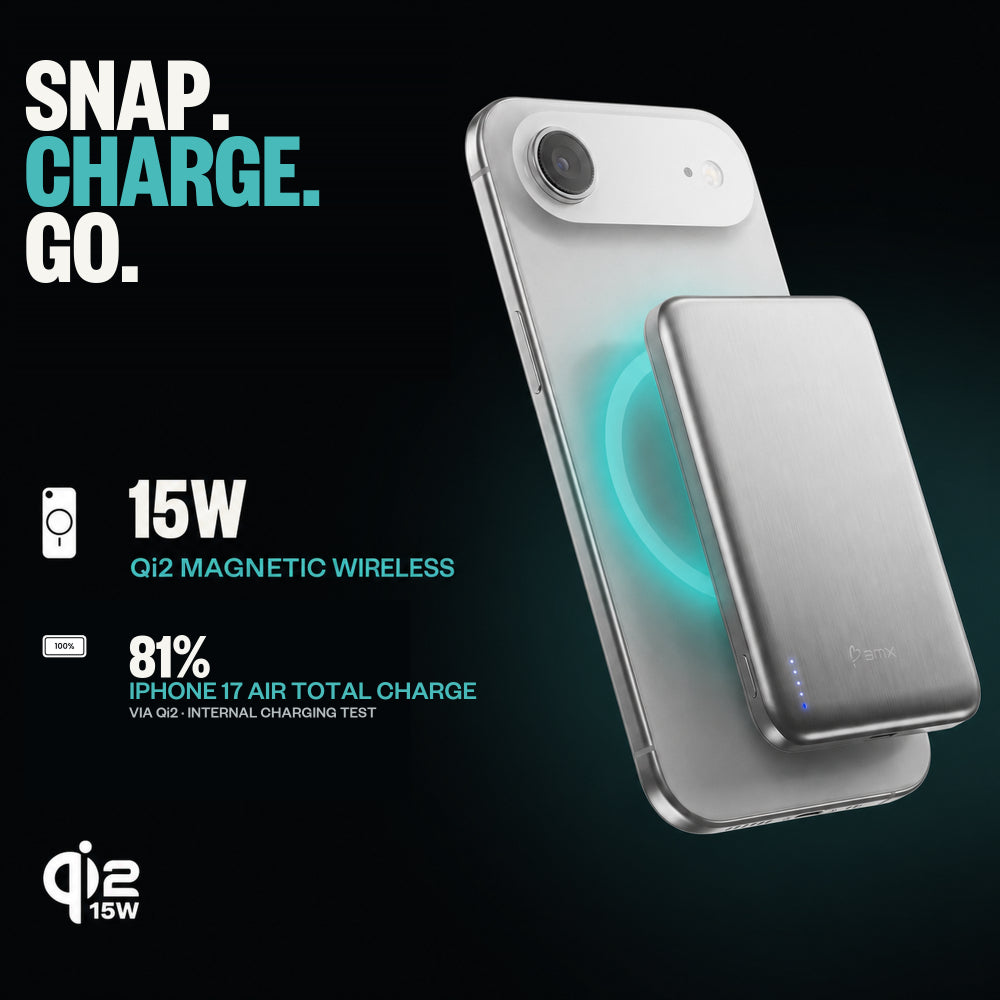 BMX SolidSafe™ Air 5K Magnetic Power Bank| Slim 6.8mm Semi-Solid Qi2, TSA Flight Approved, 15W/20W Wireless/Wired, USB-C Fast Charging, for iPhone 18/17/16/15 MagSafe Phones & Cases - Dark Chery
