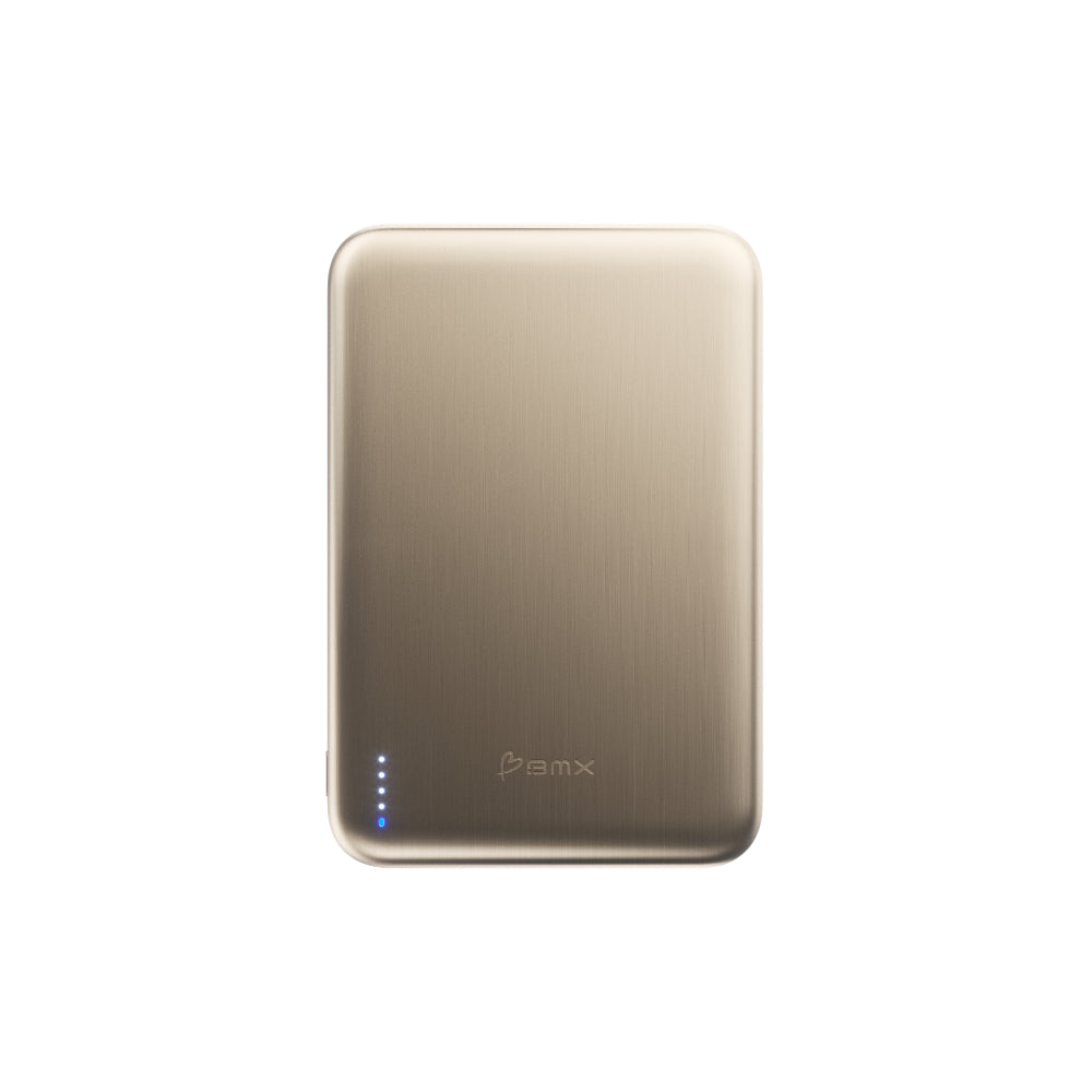 BMX SolidSafe™ Air 5K Magnetic Power Bank| Slim 6.8mm Semi-Solid Qi2, TSA Flight Approved, 15W/20W Wireless/Wired, USB-C Fast Charging, for iPhone 18/17/16/15 MagSafe Phones & Cases - Gold