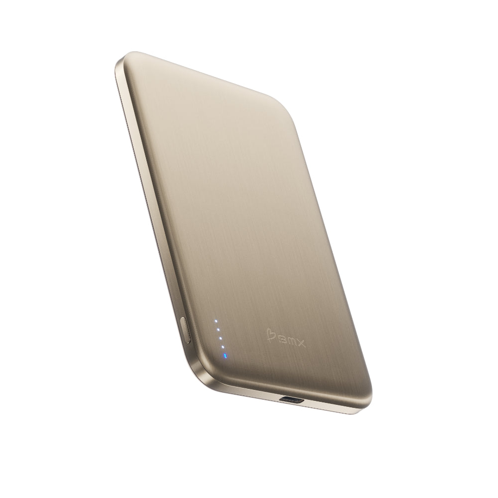 BMX SolidSafe™ Air 5K Magnetic Power Bank| Slim 6.8mm Semi-Solid Qi2, TSA Flight Approved, 15W/20W Wireless/Wired, USB-C Fast Charging, for iPhone 18/17/16/15 MagSafe Phones & Cases - Gold