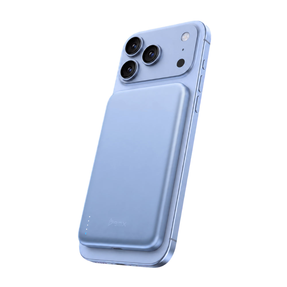 BMX SolidSafe™ Air 5K Magnetic Power Bank| Slim 6.8mm Semi-Solid Qi2, TSA Flight Approved, 15W/20W Wireless/Wired, USB-C Fast Charging, for iPhone 18/17/16/15 MagSafe Phones & Cases - Light Blue