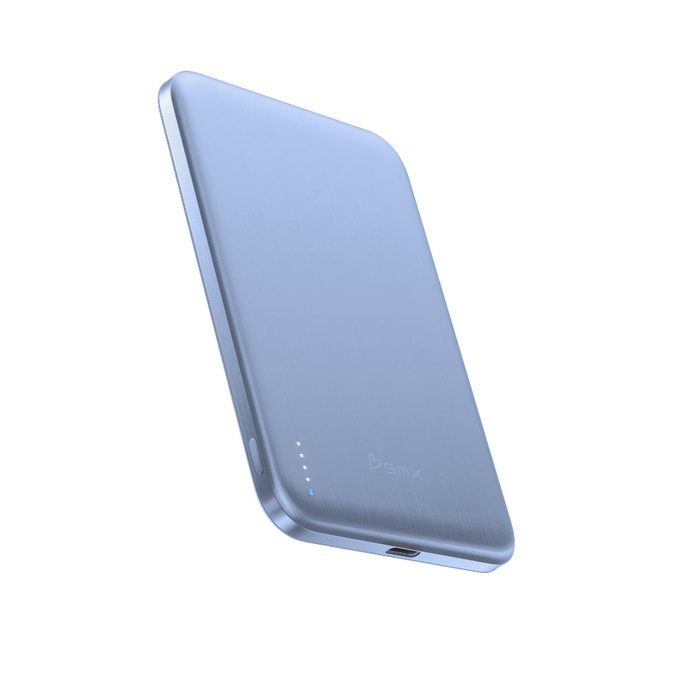 BMX SolidSafe™ Air 5K Magnetic Power Bank| Slim 6.8mm Semi-Solid Qi2, TSA Flight Approved, 15W/20W Wireless/Wired, USB-C Fast Charging, for iPhone 18/17/16/15 MagSafe Phones & Cases - Light Blue
