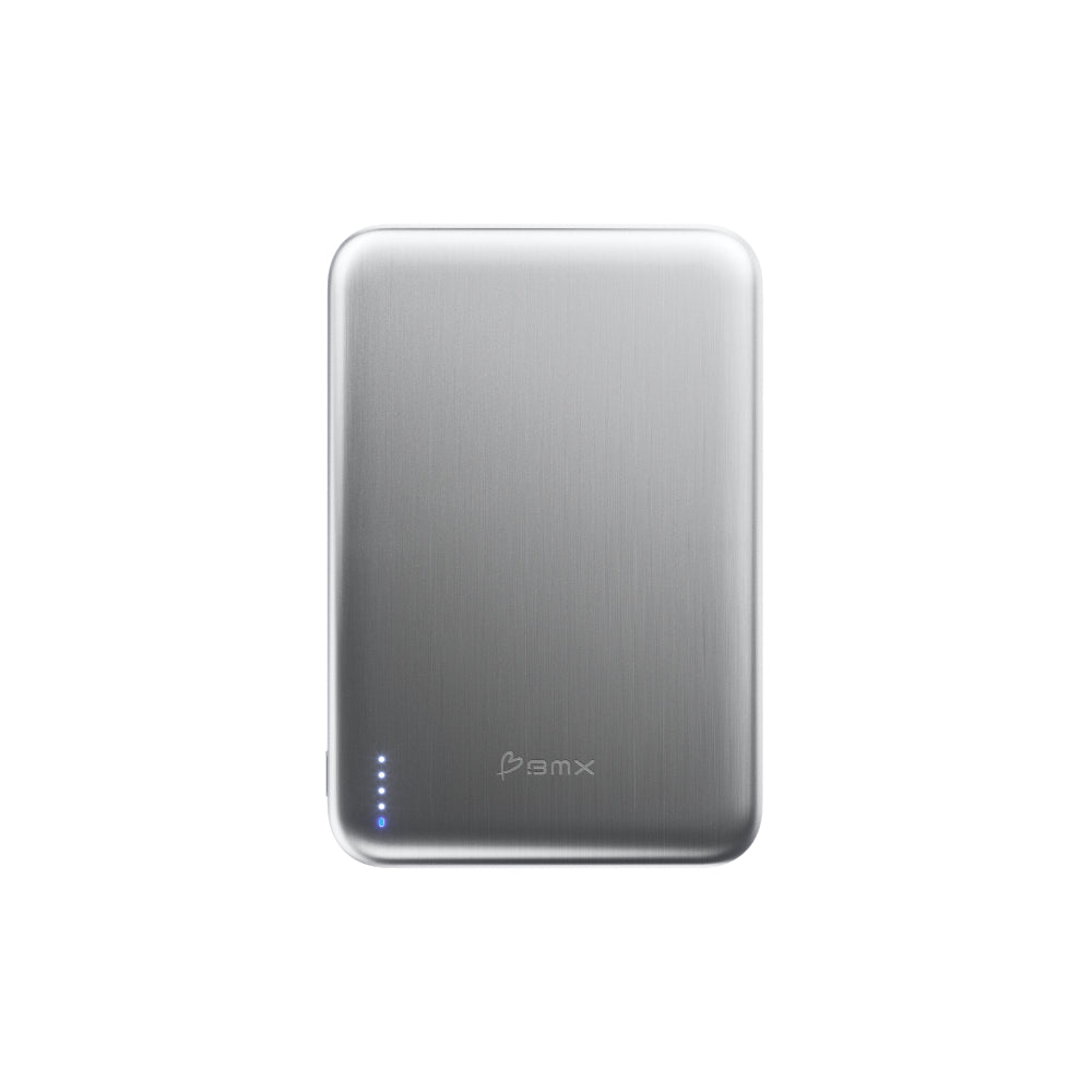 BMX SolidSafe™ Air 5K Magnetic Power Bank| Slim 6.8mm Semi-Solid Qi2, TSA Flight Approved, 15W/20W Wireless/Wired, USB-C Fast Charging, for iPhone 18/17/16/15 MagSafe Phones & Cases - Silver