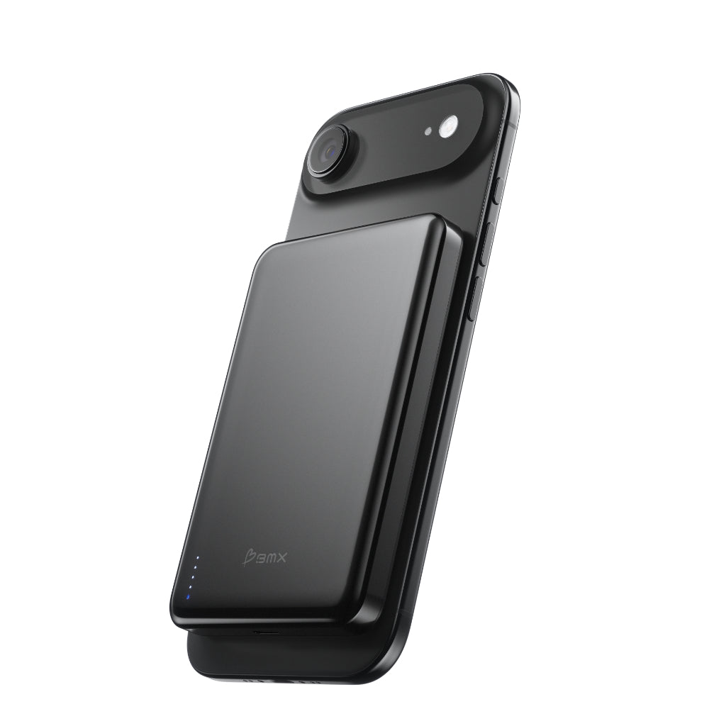 BMX SolidSafe™ Air 10K Magnetic Power Bank| Slim 13mm Semi-Solid Qi2.2 TSA Flight Approved, 15W/30W Wireless/Wired, USB-C Fast Charging for iPhone 18/17/16/15 MagSafe Phones & Cases - Black